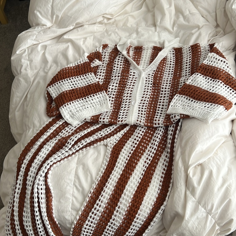 Striped Brown and White Women's Pants & Jumpsuit Set
